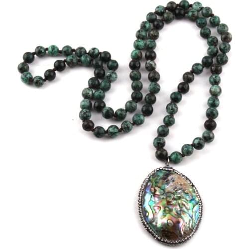 New Fashion Bohemian Jewelry Africa Stone Knotted Crystal Pave Sea Shell Pendant Women Necklace Free Shipping