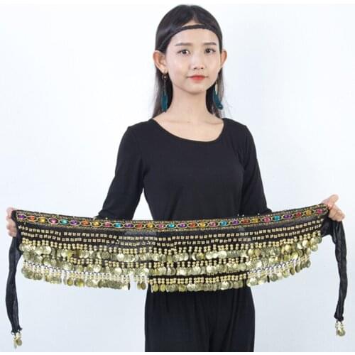 Women Belly Dance Costume Hip Scarf Accessories Belt Skirt Belly Dance Coins Silk Scarf Waist Chain Wrap Crystal Adult Dancewear