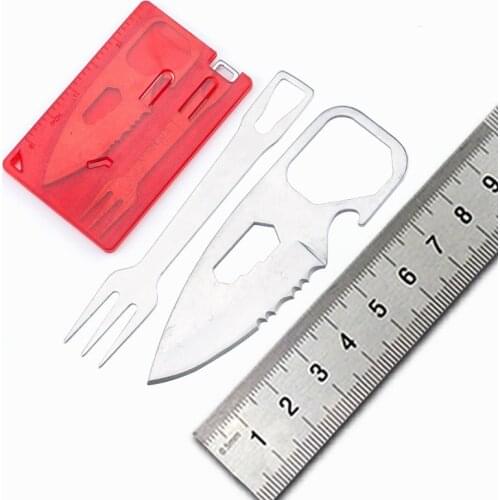 Camping Barbecue Knife Fork EDC Safety First Aid Outdoor Multifunction Tool Card