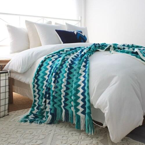 European-Style Simple Knitted Blanket Blue/Yellow Striped Decorative Blanket Woven Throws Single Wool Blanket Nap Sofa Blankets