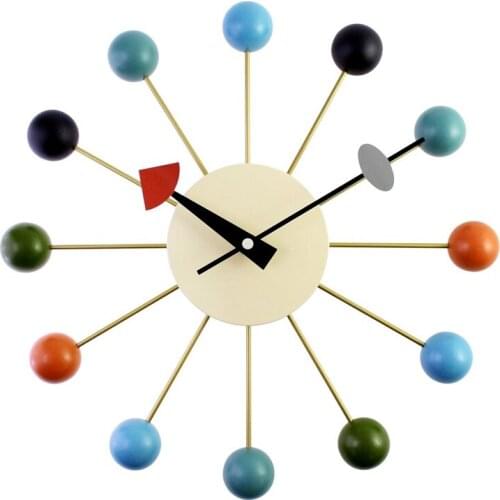 Simple Colorful Ball Modern Clock Art Simulation Sport Decorative Candy Wall Clock Mixed Color Metal + Solid Wood Ball