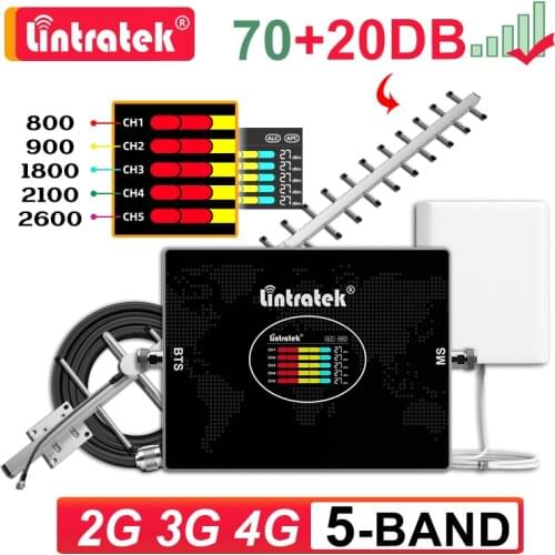 Five Band Cellular Amplifier LTE B20 800 900 1800 2100 2600 B7 Signal Booster GSM 2G 3G 4G 20dBi Antenna Repeater Kit Lintratek