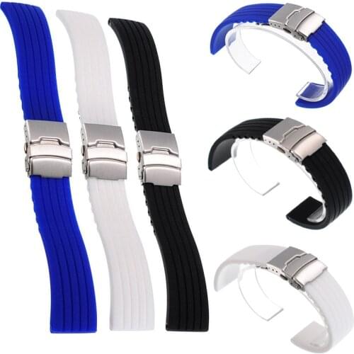 20 22mm Rubber Silicone Sport Watch Strap Waterproof WristWatch Band Stainless Steel Deployment Buckle Watches Accessories