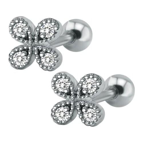Hot Charm CZ 1 pair 16G leaf Clover surgical Stainless Steel ear tragus piercing earring