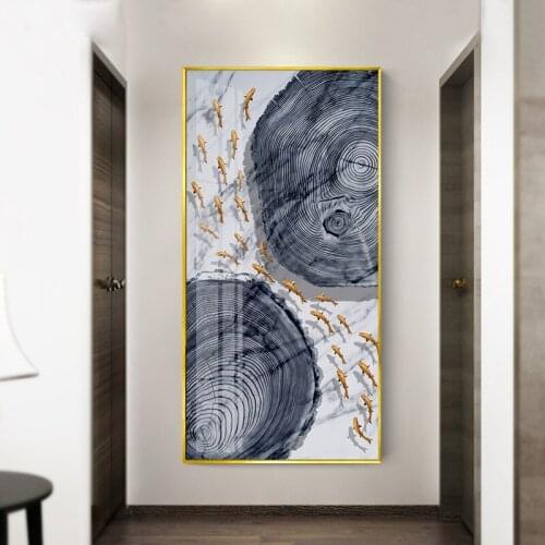 Modern Abstract Gold Fish Bird Canvas Painting Fashion Black White Poster Wall Art Picture for Living Room Cuadros Decoration
