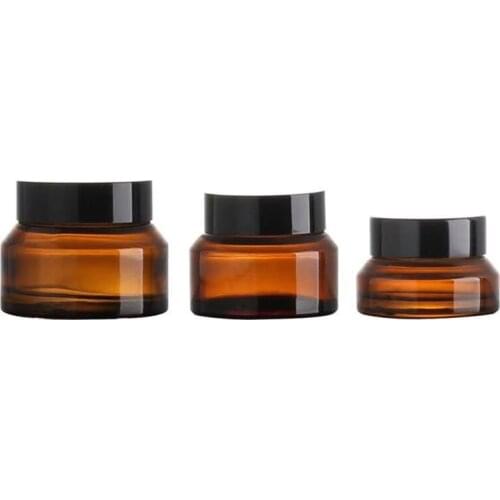 6pcs/lot 15g 30g 50g Glass Jar Amber Green Glass Cream Jars Cosmetics Cosmetic Packaging with Black Caps