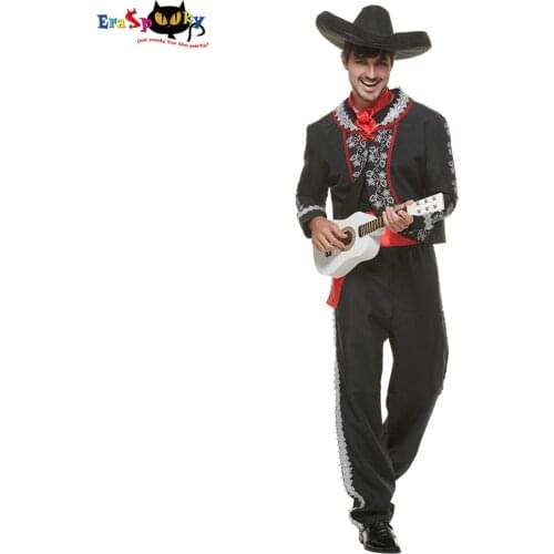Eraspooky Men Mariachi Costume Adult Traditional Day of the Dead Costume Halloween Cosplay Outfit