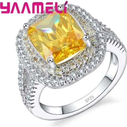 Sparkling 925 Sterling Silver Promise Rings for Lady Lemon CZ Cubic Zircon Pary Accessories Jewelry Hot Sale Bijoux
