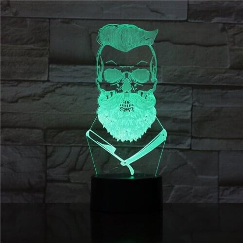 Barber Skull 3D Optical illusion Light Hipster Skeleton Barber Shop Shave LED Night Light Table Visual Lamp Sign Gift 2292