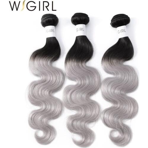 Wigirl Hair 1B/Grey Body Wave 3 Bundles Brazilian Human Hair Weave Dark Root Sliver Gray Ombre Color Hair Extention Remy Hair