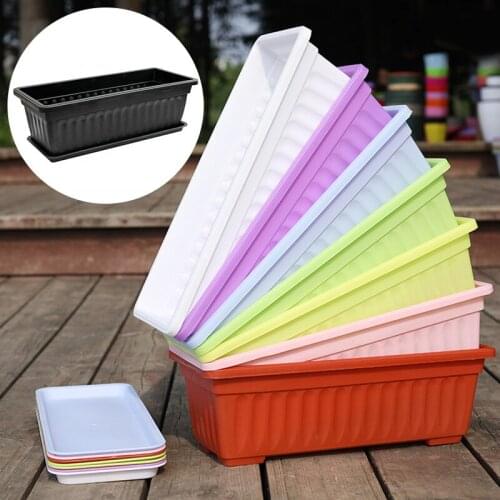 Flower Window Box With Tray PP Resin Rectangular Window Planters Vegetables Growing Container Flower Plant Pot For Balcony