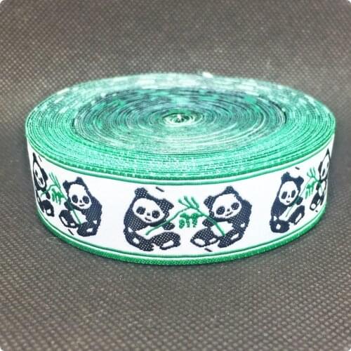 NEW wholesale 7/8" 22mm and 5/8" 16mm 10yards/sets Polyester Woven Jacquard Ribbon panda with bamboo