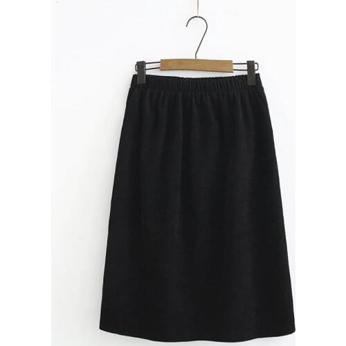 Plus Size 3XL-6XL Womens Black Beige Skirts Casual Corduroy Midi Skirts