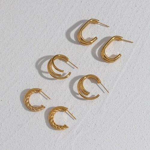 2021 Latest Stylish Hollow Layers Braided Twisted CC Hoop Earrings For Women Stainless Steel 18K Gold Plated Hoop Earring