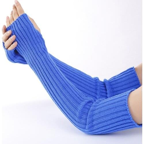 Winter Women Long Sleeves Mittens Solid Soft Thicker Warm Acrylic Stretch Knit Half Finger Fingerless Arm Warmers Gloves C73