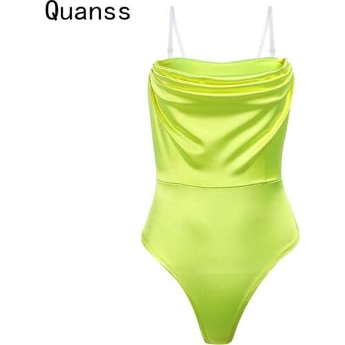 Quanss Summer Transparent Strap Bodysuit Women 2021 Sexy Strapless Club One Piece Body Top Off Shoulder Y2k Bodycon Jumpsuits