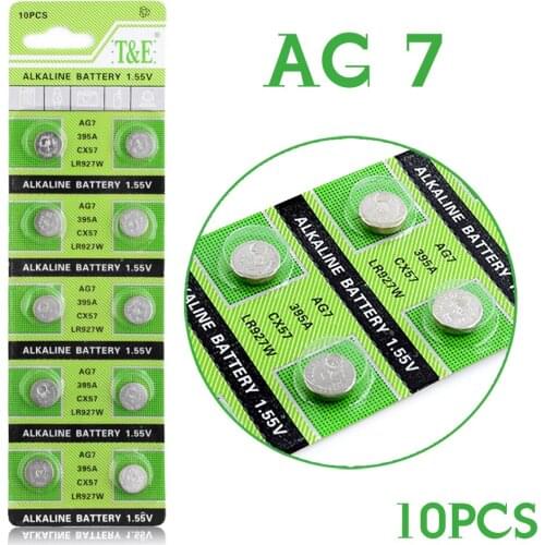 10pcs/pack AG7 Button Batteries Cell Coin Alkaline Battery 1.5V GR927 395A For LR927 LR57 SR927W 399 Watch Electronic Toy Remote
