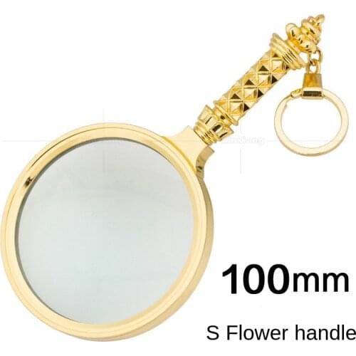 100mm Large Gold-Plated Yellow Craft Gift Glass Optical Lens Reading Magnifying Glass Handle Key Ring