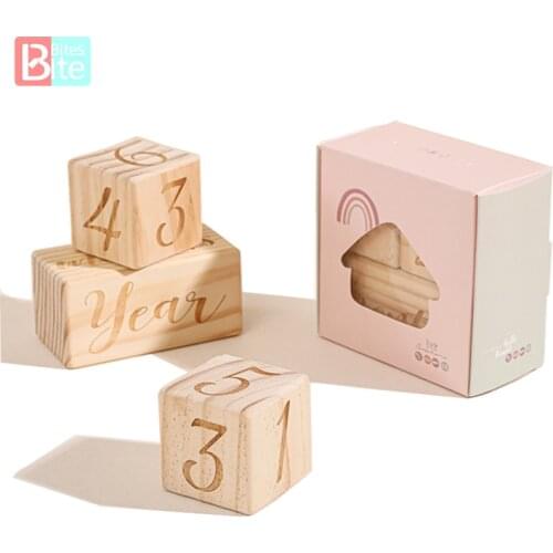 3Pcs/Set Baby Milestone Wooden Block Pine Wood Baby Birth Photography Prop Block Newborn Photography Props Photo Accessories