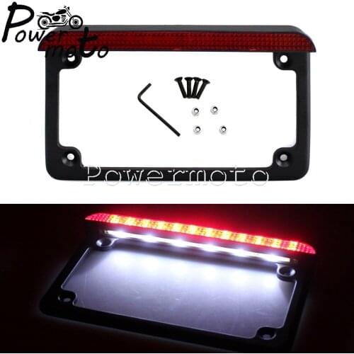 For Harley Suzuki Yamaha Honda 4"x7" License Plate Frame Tag Plate Frame LED Taillight Brake Light