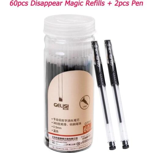 60pcs Auto Disappear Magic Refills Fine Point 0.5mm Gel Ink Refills with 2pcs Pen for School Office Writing Stationery Supplies