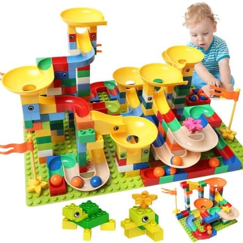 83-332PCS Marble Race Run Bricks Duploed Big Size Building Blocks Funnel Slide Blocks DIY Bricks Toys For Children Girls
