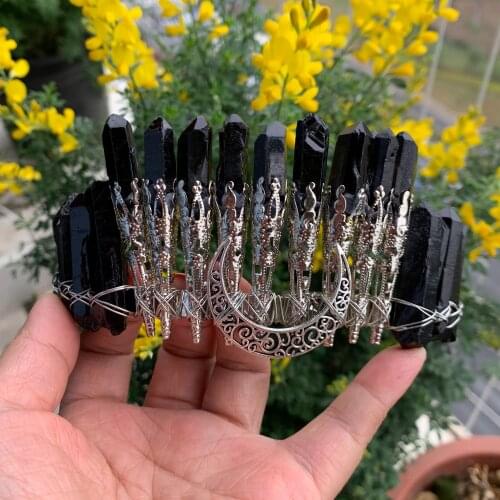 Witch accessories Moon Raw crystal crown wicca black crown bridesmaid party jewelry quartz headband Crystal jewelry ring gift