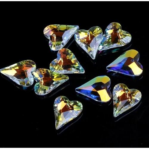 Austrian Crystal Heart Pendant Shiny AB Glass Loose Beads Wholesale DIY Making Charms Neckalace Jewelry Accessories Needlework