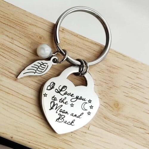 I Love You to The Moon and Back Pearl Wing Keychain Key Rings Couples Gifts for Girlfriend Boyfriend Wife Husband Mothers Day