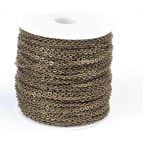 92m/Roll Approx 3.5x3x0.5mm Antique Bronze Brass Cross Chains Unwelded Cable Chain for DIY Bracelet Belt Jewelry