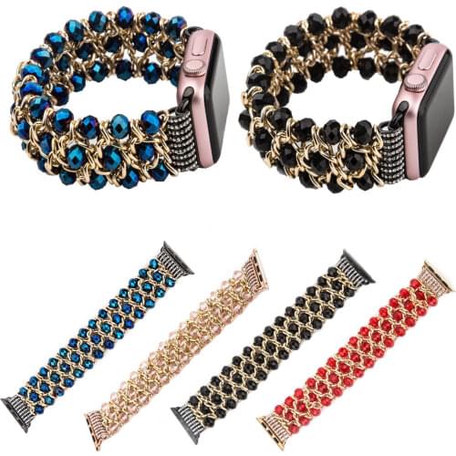 Beaded Chain for Apple Watch Series 5 4 3 2 1 Band 38/42mm 40/44mm Strap for iWatch Wristband Metal Jewelry Stretch Bracelet