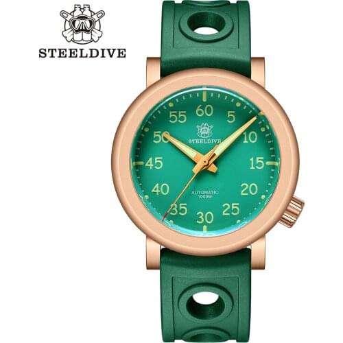 Steeldive SD1910S CuSn8 Solid Bronze Case Green Dial 1000M 100ATM Waterproof NH35 C3 Green Men Diving Watch Automatic