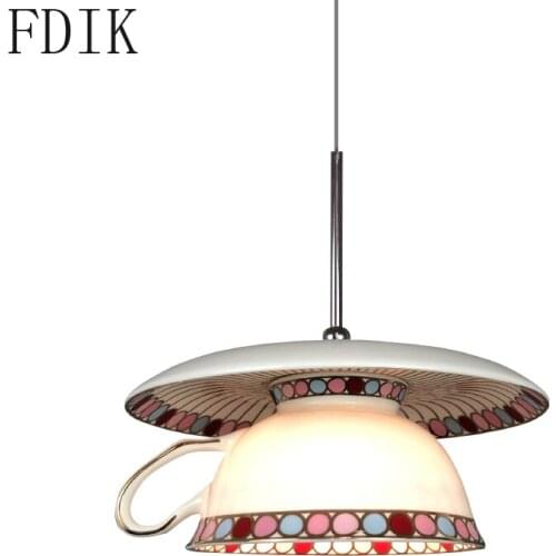 Personality Ceramic Hanging Lamp Modern Tea Cup Pendant Lights for Bedroom Restaurant Kitchen Vintage Decor Luminaire Fixtures