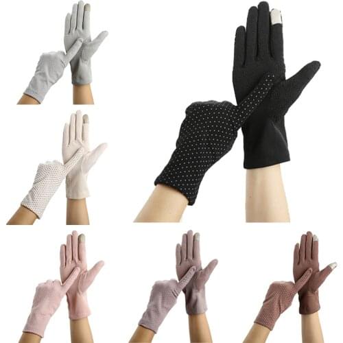 KLV Women Fashion Summer Drive Sun Protection Wrist Gloves&Mittens Dot Elastic Gloves Female Elegant Breathable Sunscreen Gloves