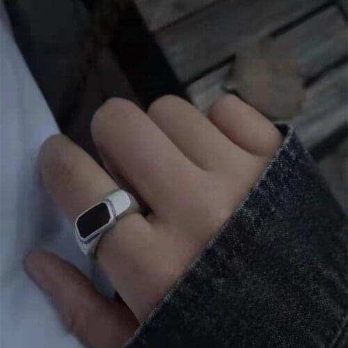 TIMEONLY Korean Style Black Color Plastic Square Ring Irregular Vintage Charms Rings Street Style Jewellery for Women Lady Cool