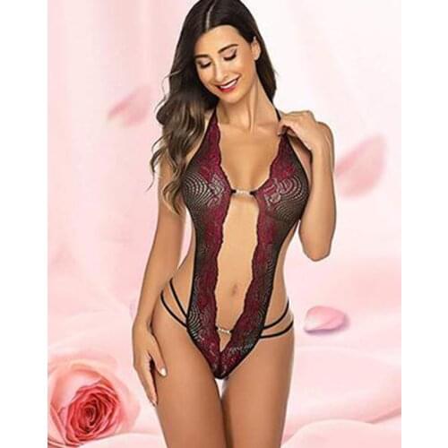 Hot Backless Erotic Lingerie Set Women Black Purple Lace Perspective Transparent Babydoll Sexy Temptation Underwear Porno