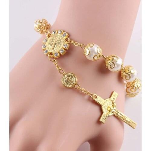 Catholic Religious Beaded Cross Rosary Bracelets Sacred Heart of Mary Guadalupe Divine Mercy Jesus Saint Icons Jewelry