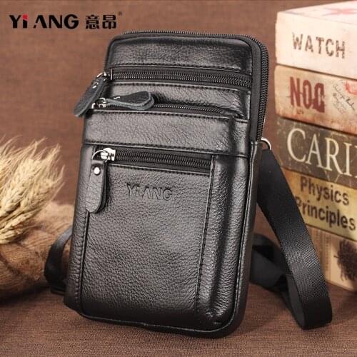 Small Genuine cowhide leather Mens Shoulder Bag Clutch Hangbag Messenger Male Bags Crossbody Sling Tote Small Zipper Belt Bags