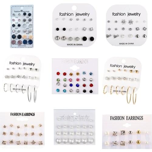 Fashion Earrings Set Round Rhinestone Crystal Flowers Combination Card Stud Earring Set For Women Girls Jewelry Stud Earrings