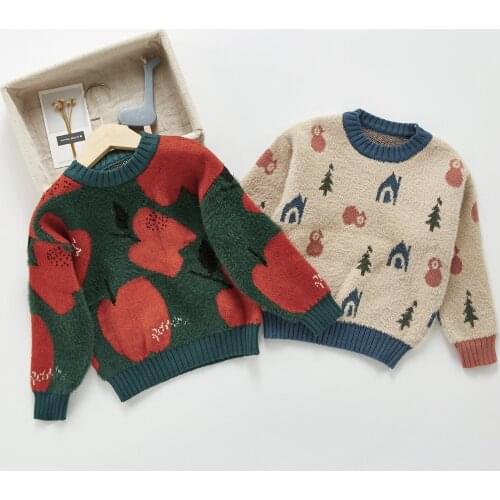 2021 New Fashion Print Baby Knit Sweater Boys And Girls Long Sleeve Sweater Kids Knitted Pullover Tops Cotton Children Clothing