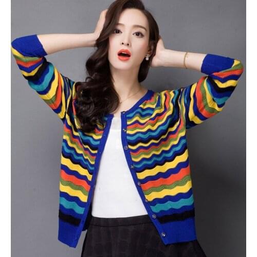 2020 New Womens Cardigan Sweater Coat Short Long sleeves Spring and autumn Thin Knit Cardigan Korean Loose Sweaters Casual Tops