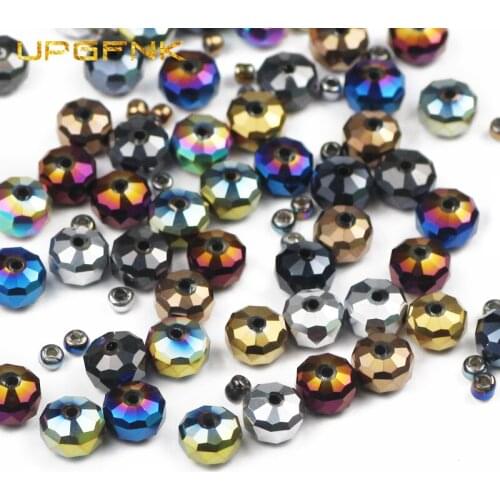 UPGFNK 8x6mm 50pcs Flat Round Austria wheel crystal beads Plating Glass Spacer charm loose beads for Jewelry making DIY Bracelet