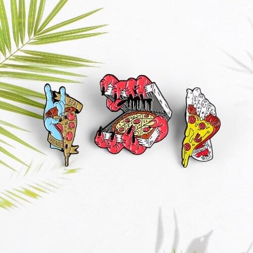 Halloween Gift Accessories Creative Cartoon Hungry Ghost Witch Hand Holding Pizza Personality Design Brooch Fashion Enamel Pin