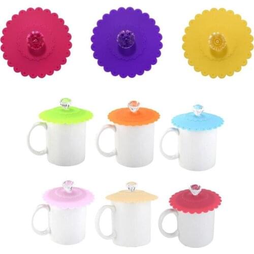 Random Color 10.5cm Transparent Diamond Silicone Cup Lid Glass Drink Color Cup Lid Anti-dust Sealing Lid