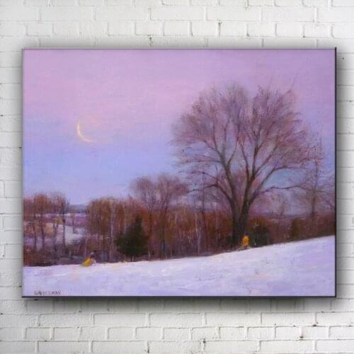 Realist moon snow tree winter landscape canvas printings oil painting printed on canvas home wall art decoration pictures