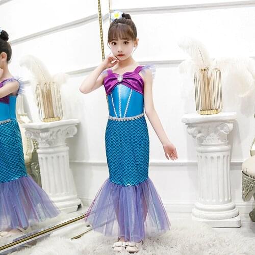 Girls Mermaid Princess Dress Costume Cosplay For Children Halloween Party Ball Gown Princess Costumes