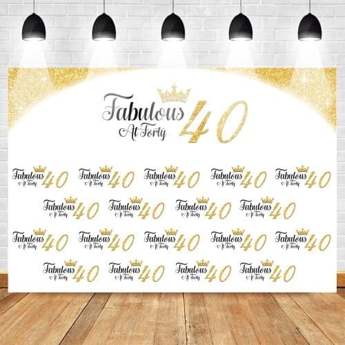 Happy Fabulous at 40th Birthday Photo Background Party Banner Supplies Props Backdrop Repeat Birthday Crown Pattern Golden Shiny