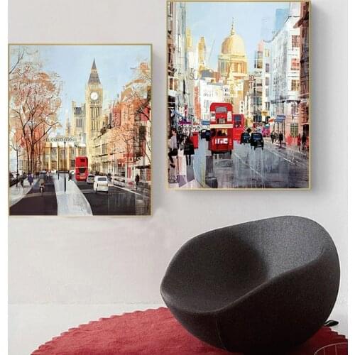 Modern Painting Art Landscape Oil Painting London Street Landscape Canvas Painting Interior Decoration Painting(No Frame)