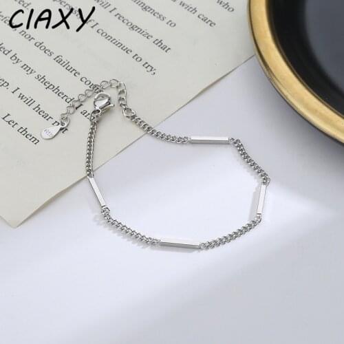 CIAXY 925 Sterling Silver Square Strip Bamboo Bracelets for Women Girl Adjustable Thin Chain Bracelet Korean Small Fresh Jewelry