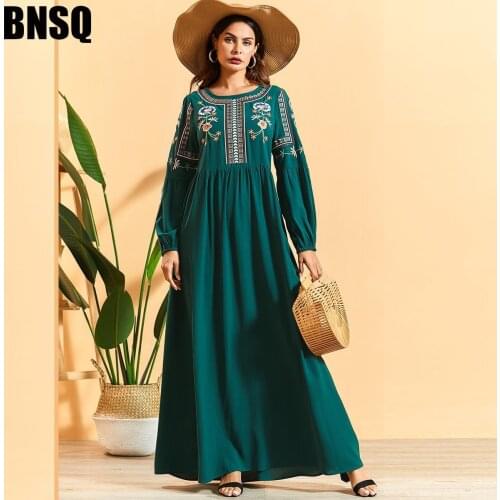 Black Green Blue Fashion Large Womens Embroidery Long Sleeve Pleated Bohemian Dress Punk Rave Dress Vestidos Mujer Gothic